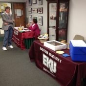 CRJ Regional Campus Coordinator Stephen Kappeler and Hazard Regional Campus coordinator Jeannie Trumbo discuss the upcoming event prior to the Hazard Campus CRJ Open House 4-16-2015