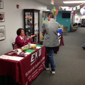 CRJ Regional Campus Coordinator Stephen Kappeler, Hazard Regional Campus coordinator Jeannie Trumbo, and CRJ Student Worker Carolyn Williams await visitors for the Hazard Campus CRJ Open House 4-16-2015