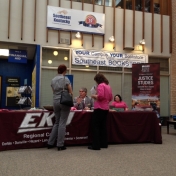 CJS Regional Campus Coordinator Stephen Kappeler speak to visitors at the Cumberland Campus Open House 4-20-2015