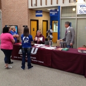 Manchester Campus Director Terry Gray and CJS Regional Campus Coordinator Stephen Kappeler speak with visitors to the Cumberland Campus Open House 4-20-2015