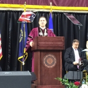 Present Michael Benson addresses the CJS Commencement audience 5-16-15