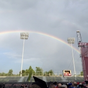 Rainbow over Roy Kidd Stadium at the Spring Commencement 5-15-15