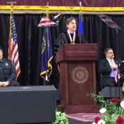 School of Justice Studies Associate Dean Dr. Victor Kappeler addresses the CJS Commencement audience 5-16-15