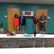 Students attending the Final Exam Study Session at the Hazard Regional Campus pose with UCM Director, Deronda Mobelini, and CJ Instructor, David Lawson 5-4-2015